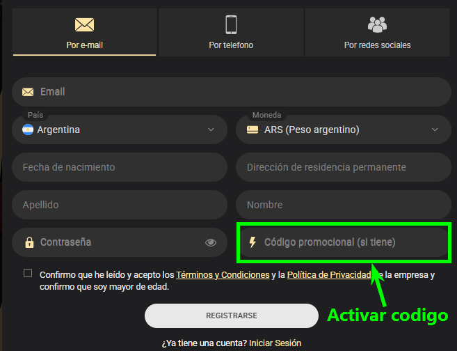 Como activar bono codigo en 1xSlots